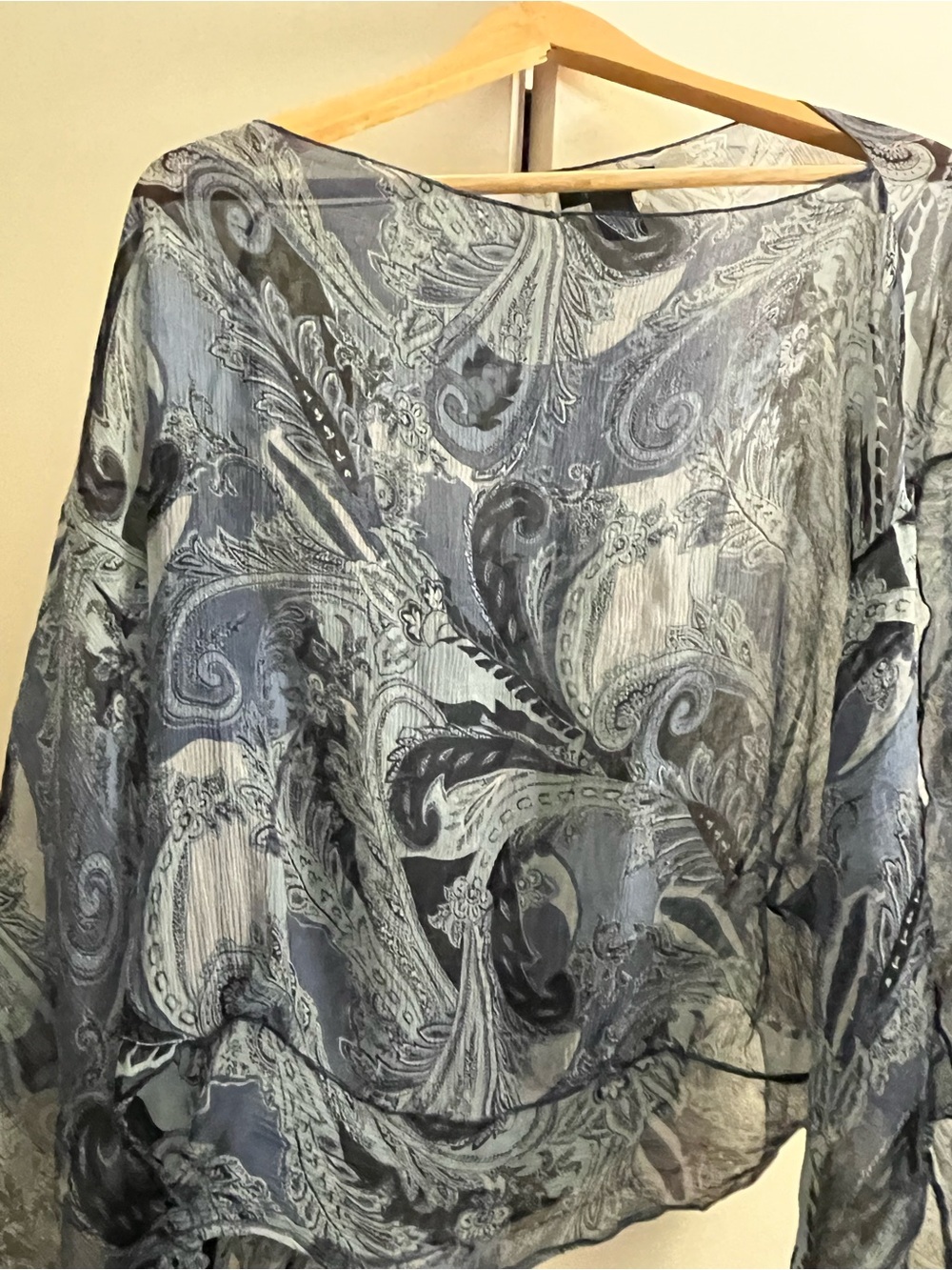 The Limited Blue Paisley Sheer silk Blouse